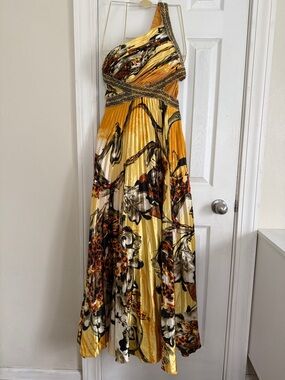 Cinderella Yellow & Gold Floral Animal One-Shoulder  Dress